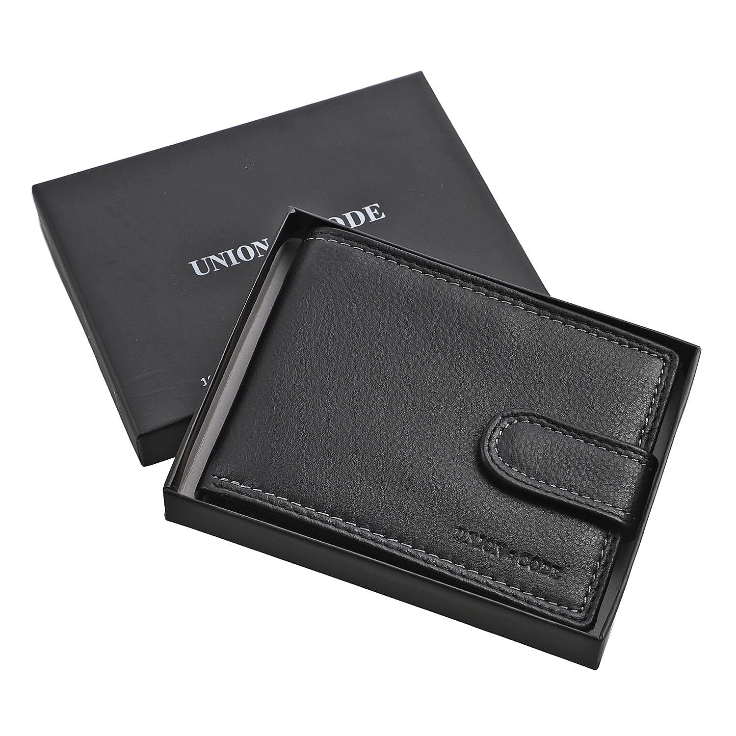 Genuine Leather RFID Protected Bi-Fold Mens Wallet - Black