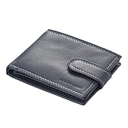 100% Genuine Leather RFID Protected Bi-Fold Mens Wallet - Navy