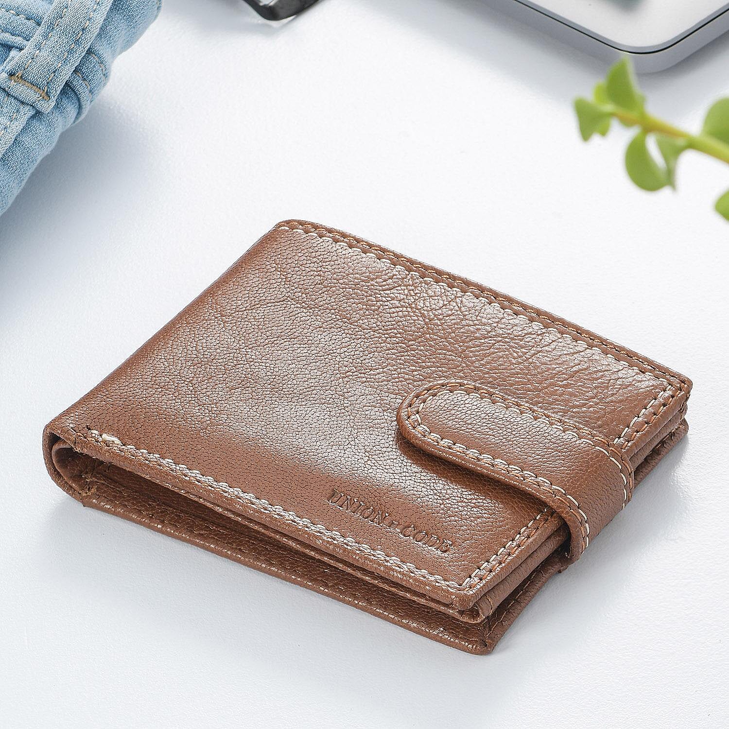 100% Genuine Leather RFID Protected Bi-Fold Mens Wallet (Size 4x3 Cm) - Cognac