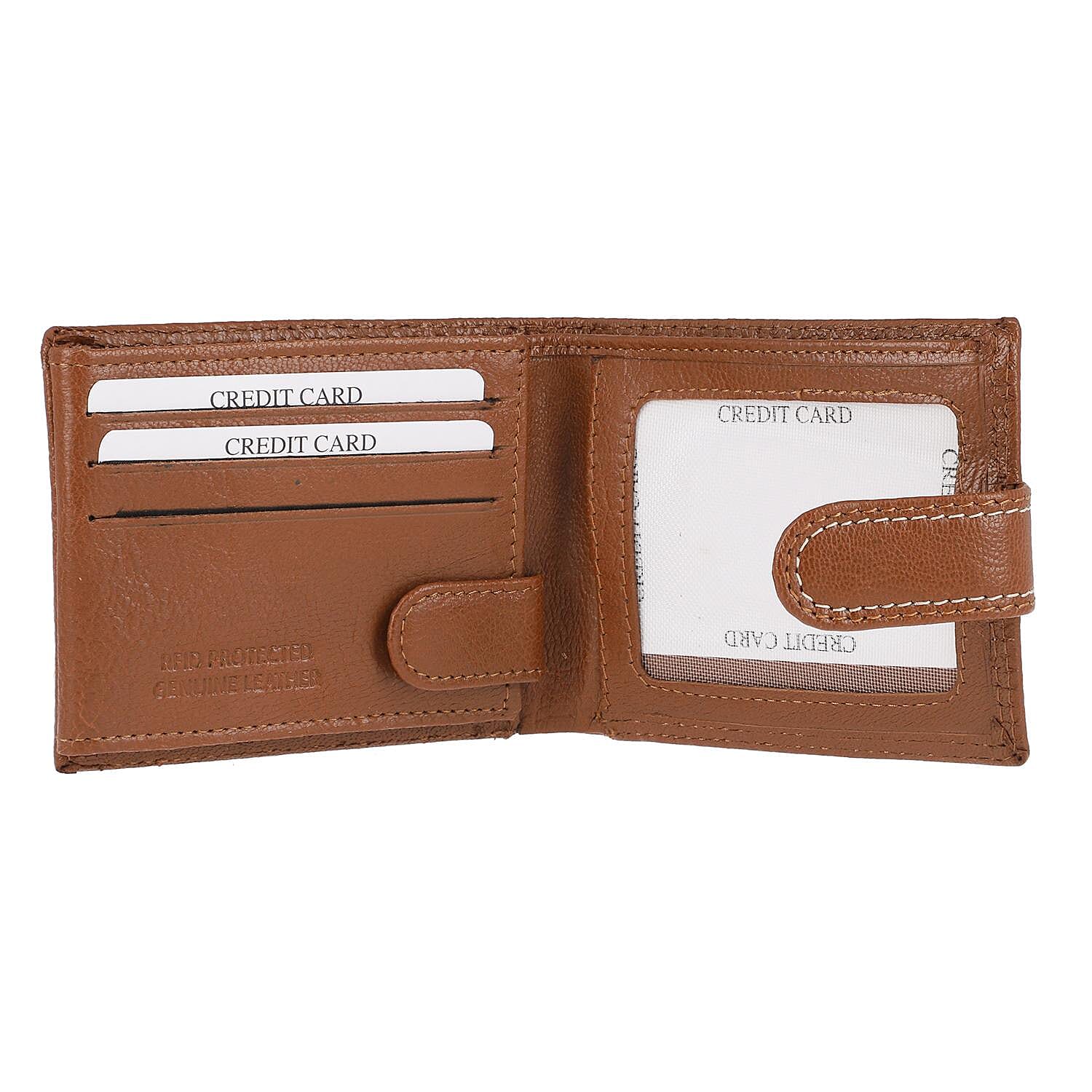 100% Genuine Leather RFID Protected Bi-Fold Mens Wallet (Size 4x3 Cm) - Cognac