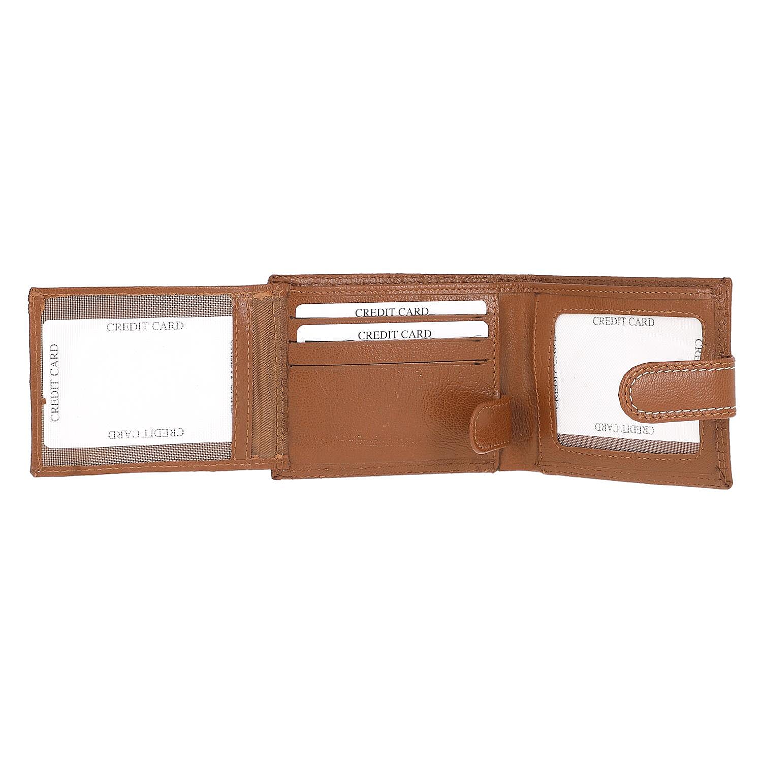 100% Genuine Leather RFID Protected Bi-Fold Mens Wallet (Size 4x3 Cm) - Cognac
