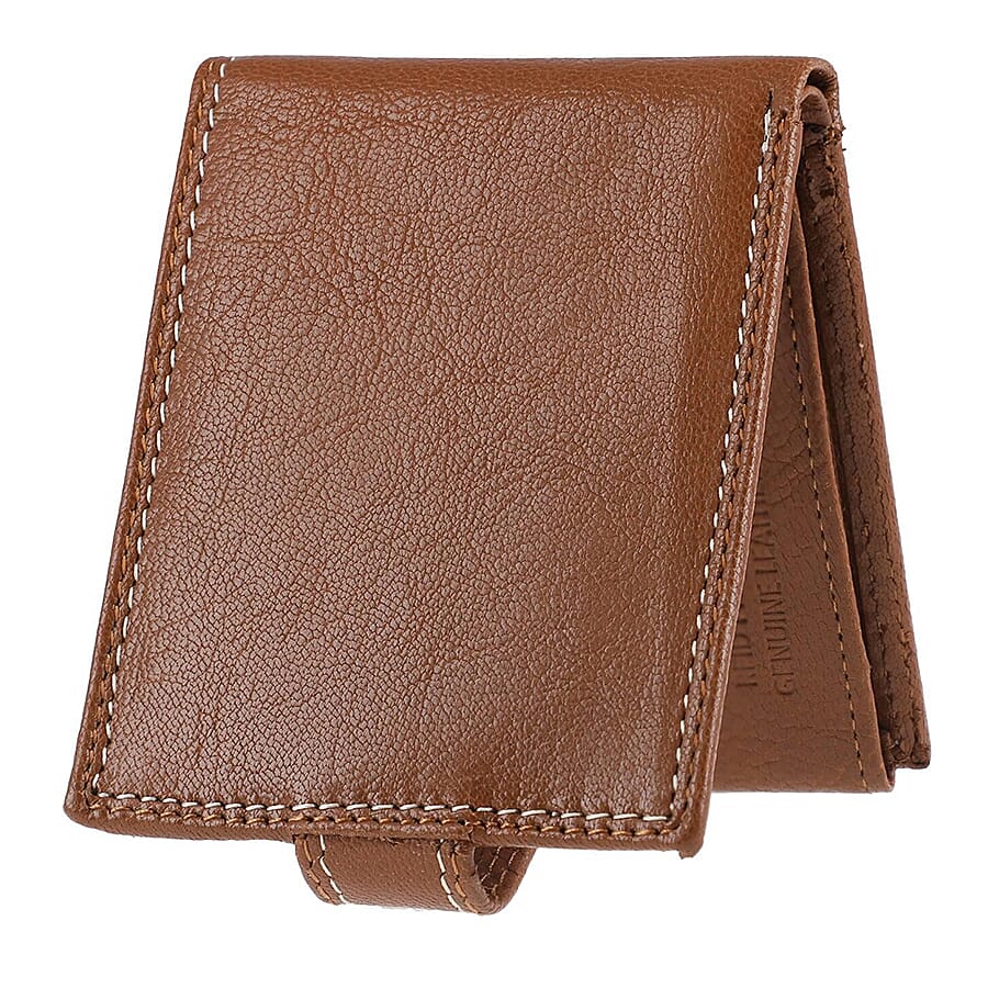 100% Genuine Leather RFID Protected Bi-Fold Mens Wallet (Size 4x3 Cm) - Cognac
