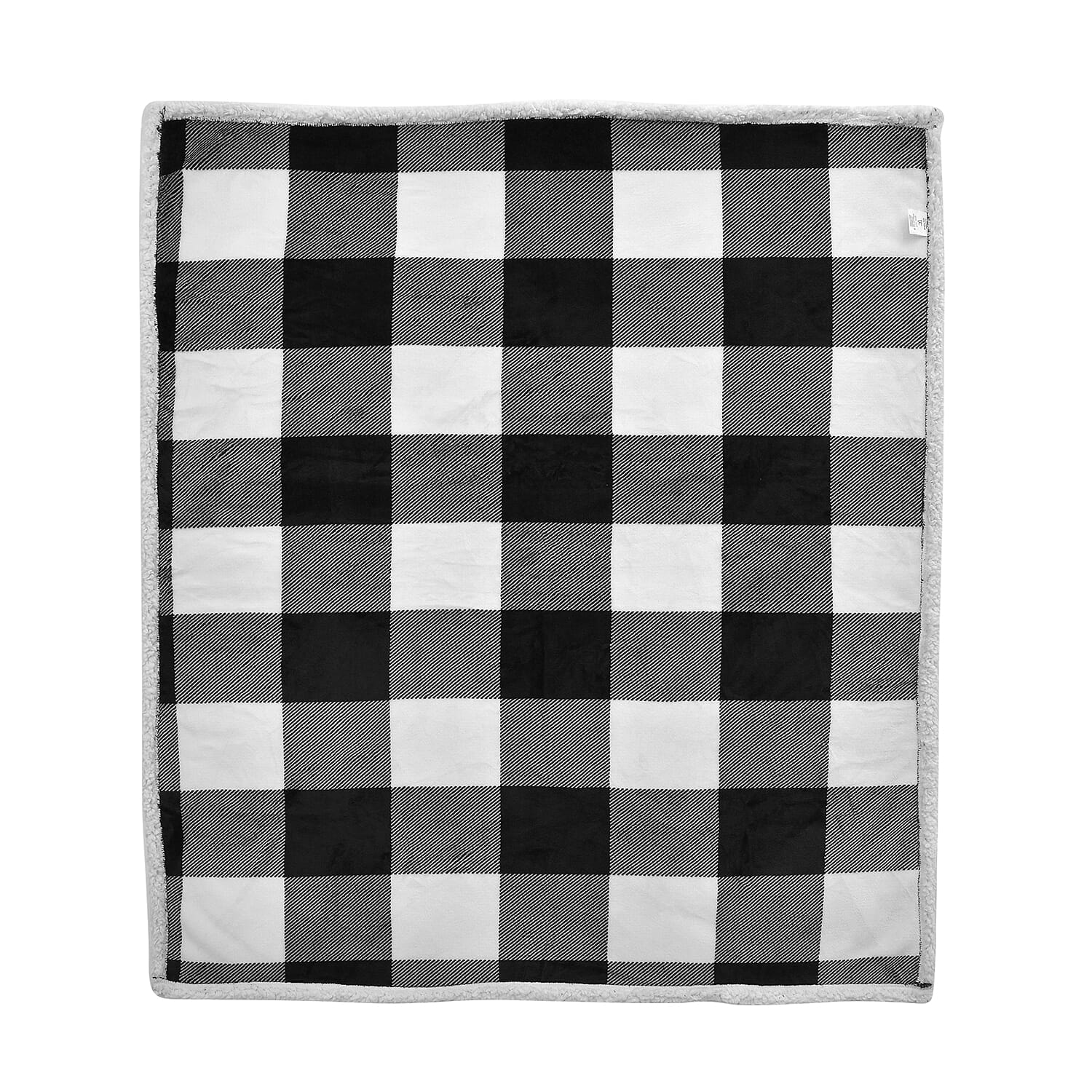 Tjc Square Pattern Double Layer Sherpa Blanket (Size 150x115 Cm) - Black & White