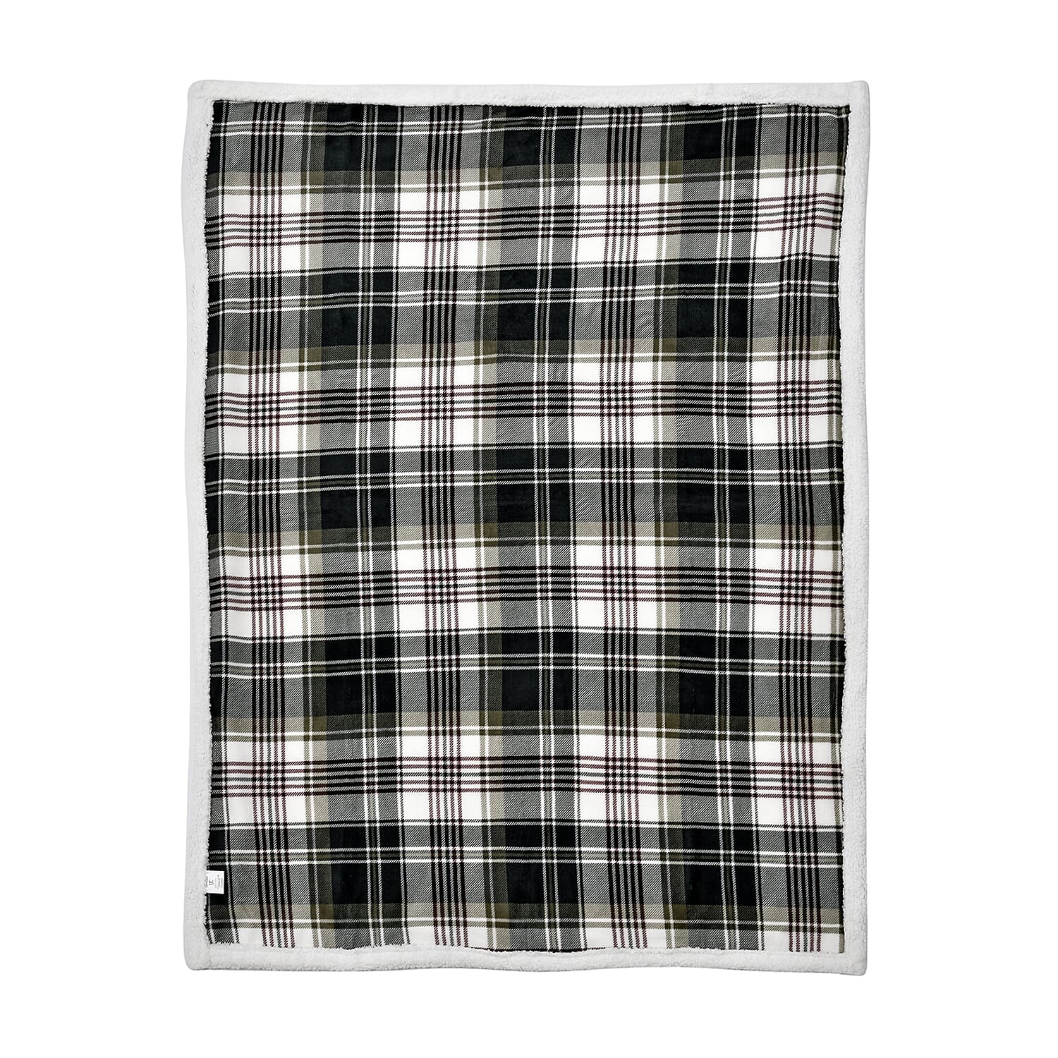 Tjc Square Pattern Sherpa Blanket (Size 150x115 Cm) - Green, White and Brown