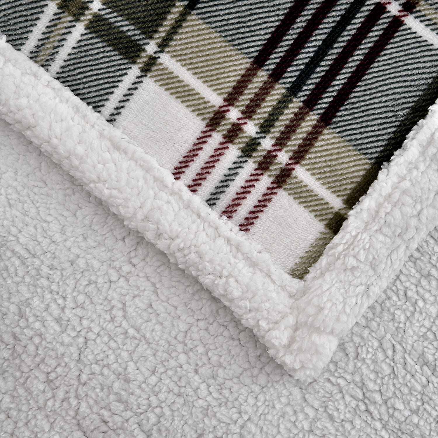 Tjc Square Pattern Sherpa Blanket (Size 150x115 Cm) - Green, White and Brown