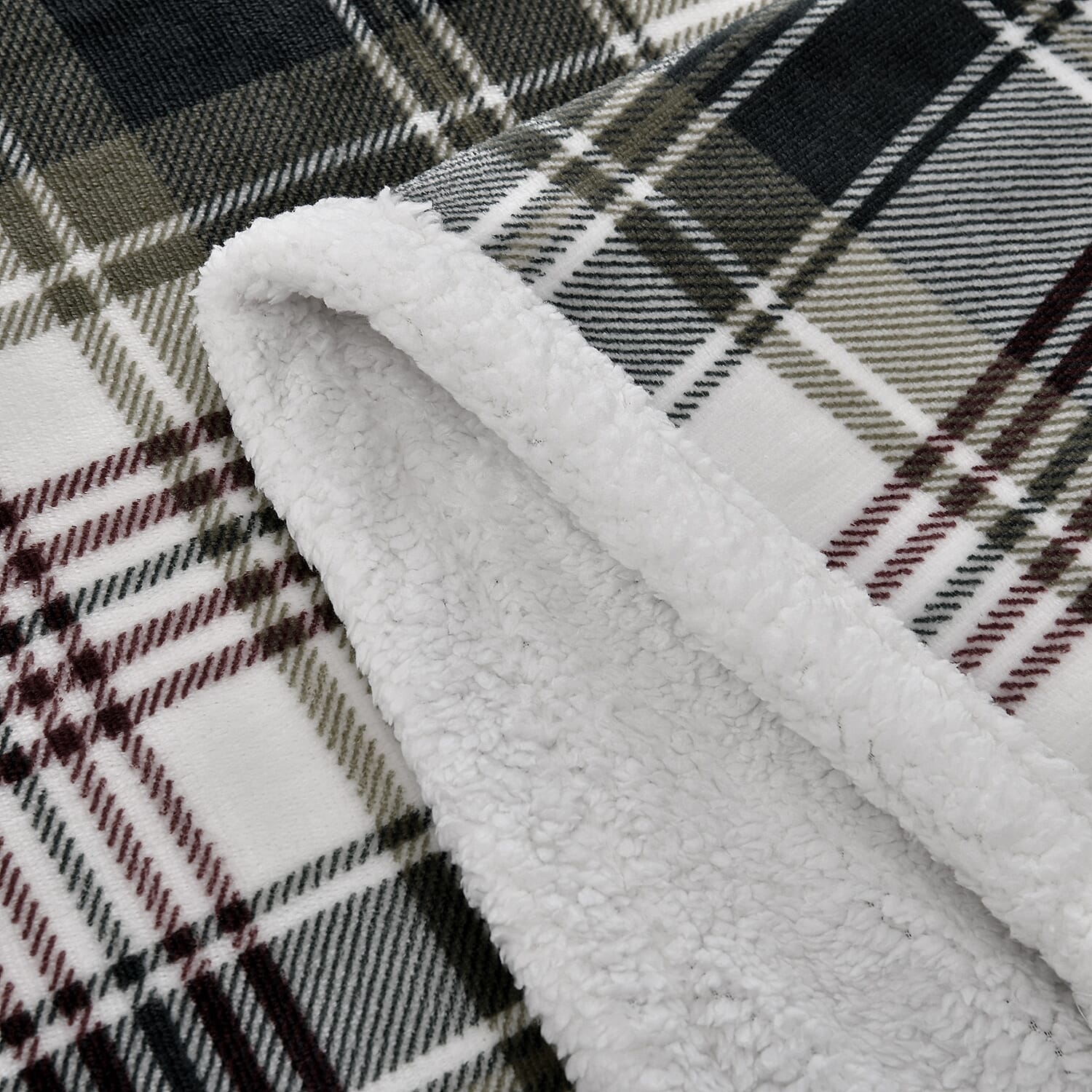 Tjc Square Pattern Sherpa Blanket (Size 150x115 Cm) - Green, White and Brown