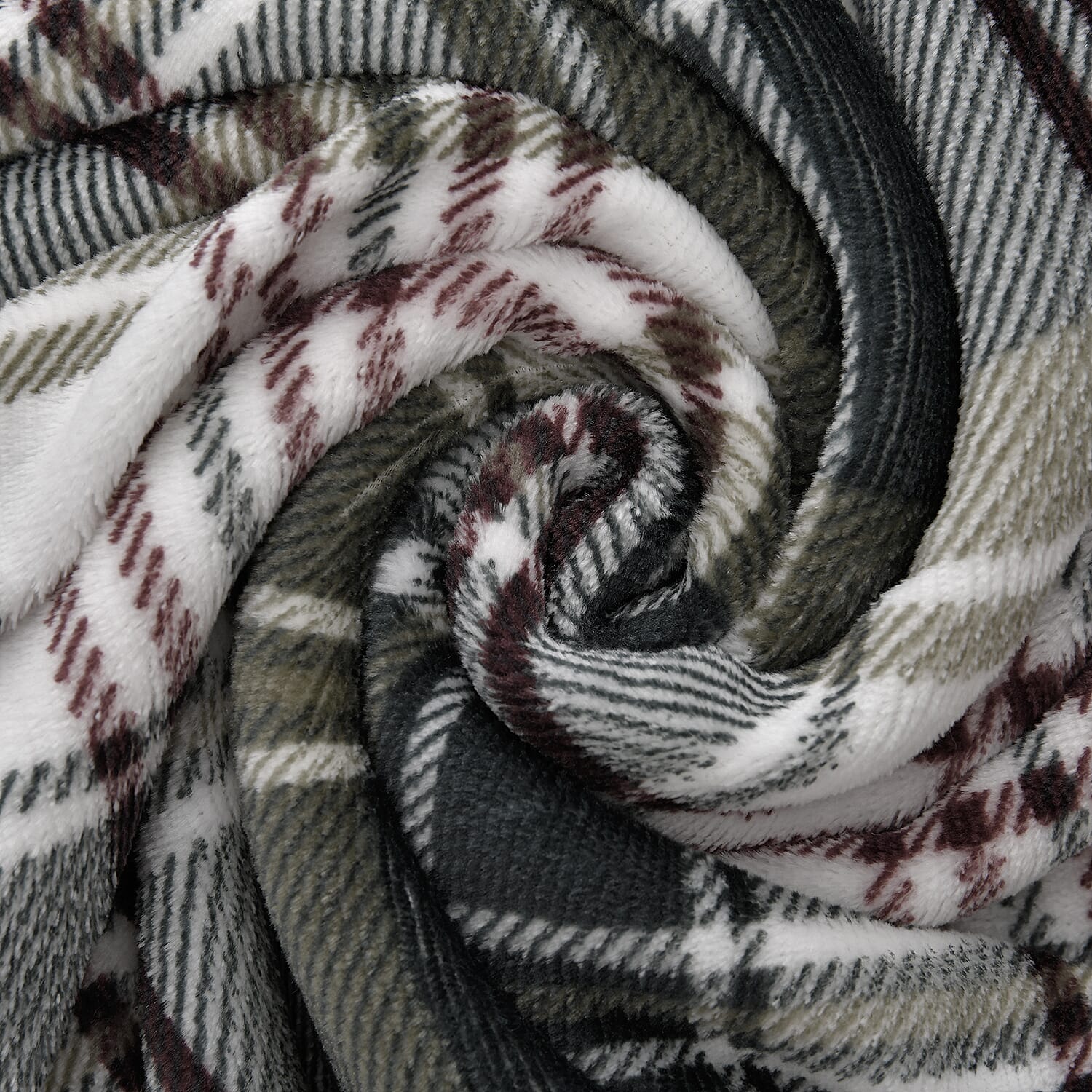 Tjc Square Pattern Sherpa Blanket (Size 150x115 Cm) - Green, White and Brown