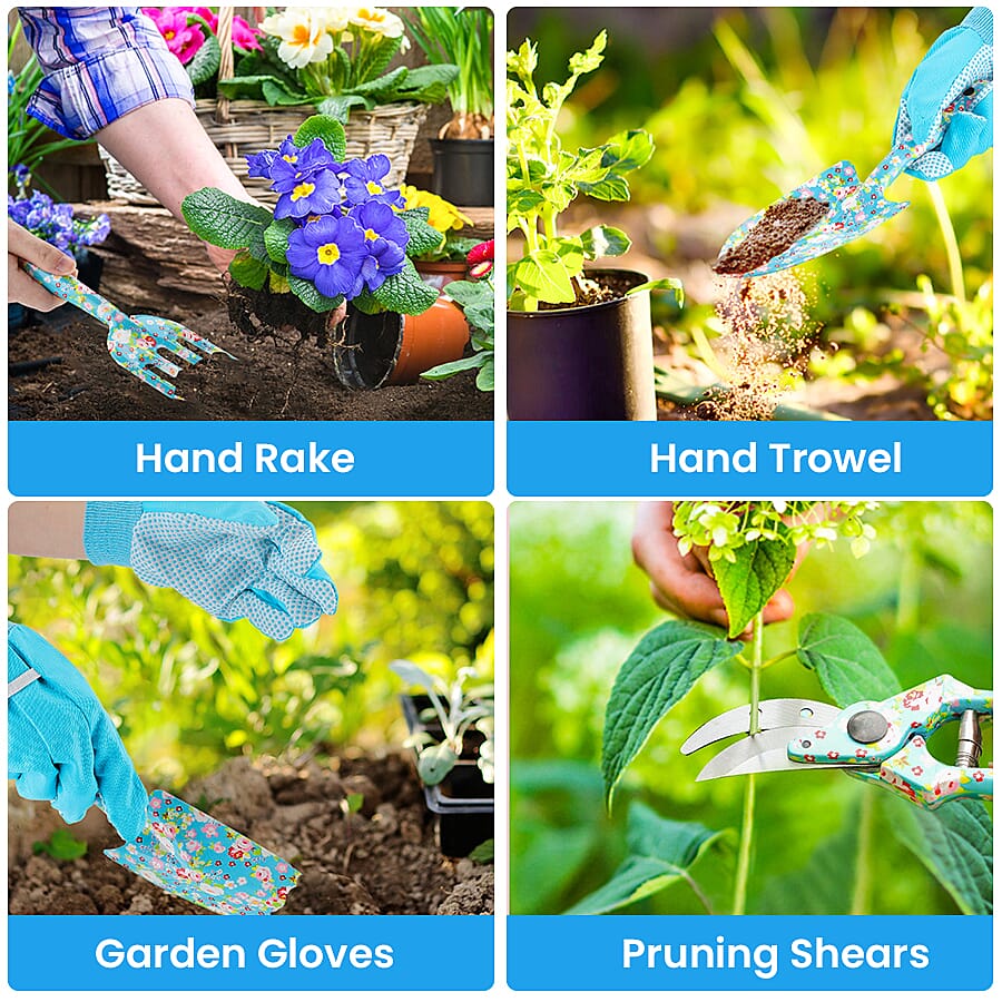 Gardening Tool Set in Gift Box (Includes Shovel, Fork, Pruning Shears, Pair of Protective Gloves & Watering Spray Bottle)