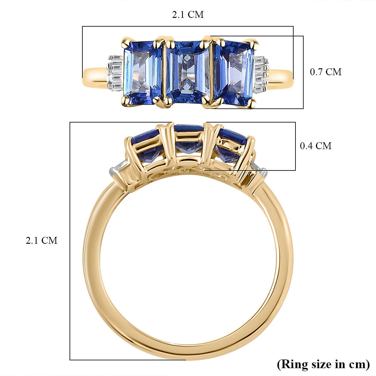 9K Yellow Gold Tanzanite and Diamond Ring 1.72 Ct.