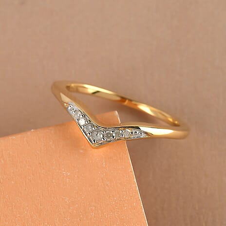 Diamond Wishbone Ring in 18K Vermeil Yellow Gold Plated Sterling Silver 0.050 Ct.