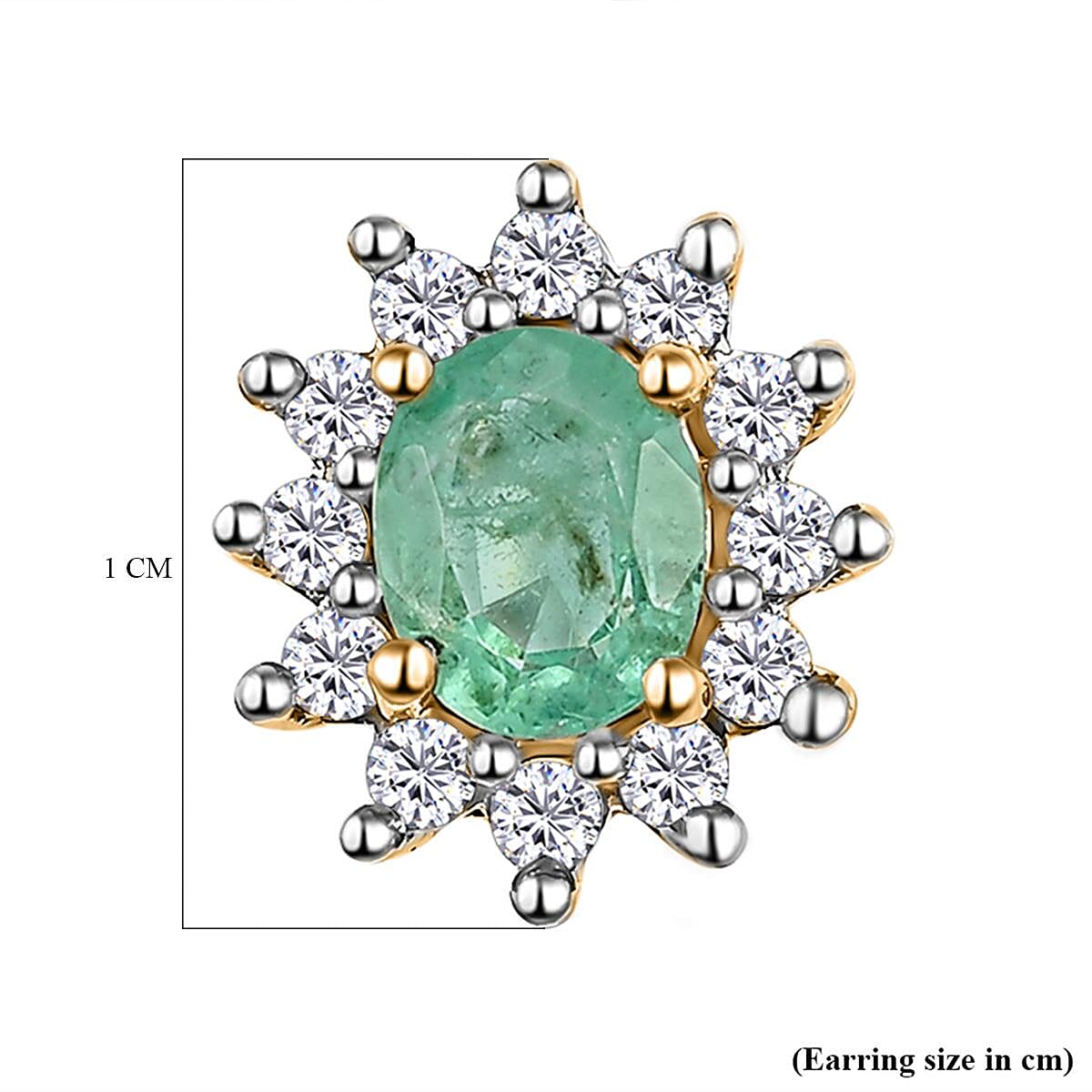 Ethiopian Emerald and Natural Cambodian Zircon Stud Earrings with Push Back in Vermeil Yellow Gold Overlay Sterling Silver 1.07 Ct.