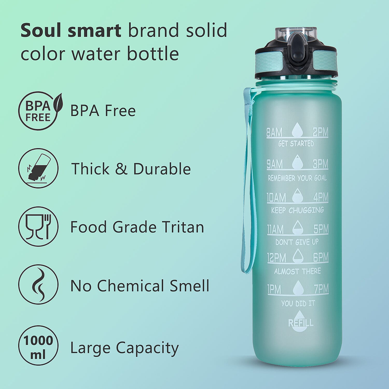 Soul Smart Water Bottle (Size 28x7 Cm) - Green & Black
