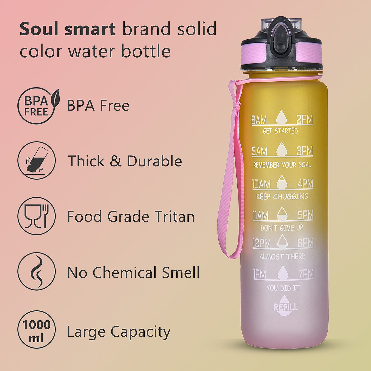 Soul Smart Water Bottle (Size 28x7 Cm) - Yellow & Pink