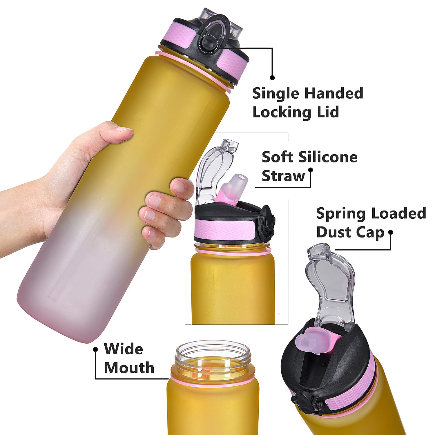 Soul Smart Water Bottle (Size 28x7 Cm) - Yellow & Pink