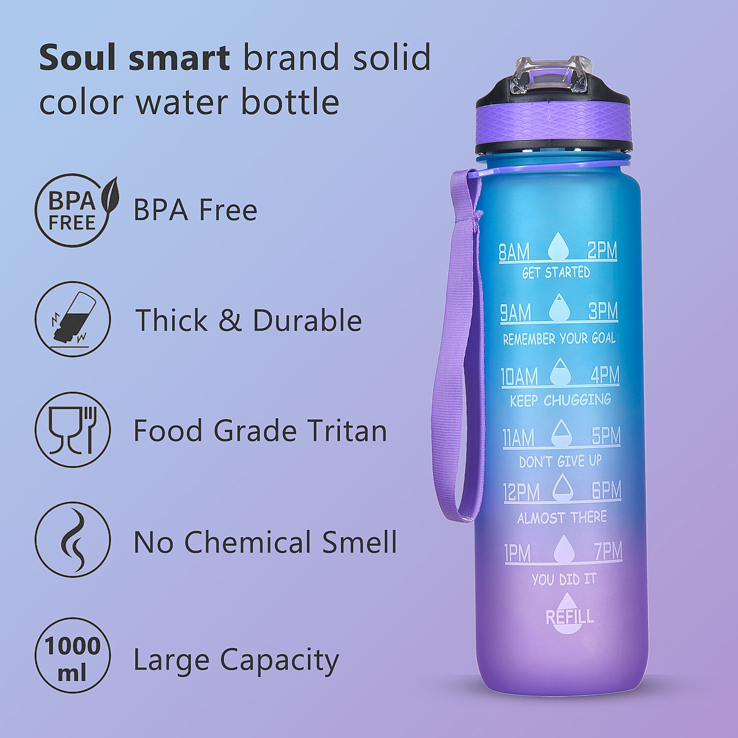 Soul Smart Water Bottle (Size 28x7 Cm) - Purple & Pink