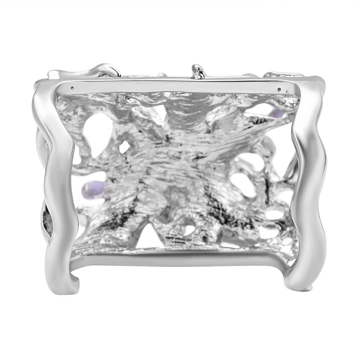 Purple and White Austrian Crystal Enamelled Scarf Ring in Silver Tone