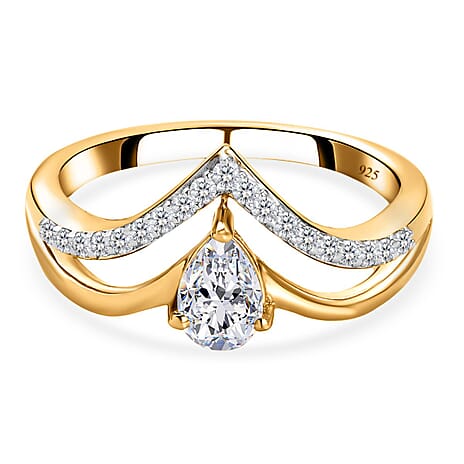 Moissanite Ring in 18K Vermeil Yellow Gold Overlay Sterling Silver