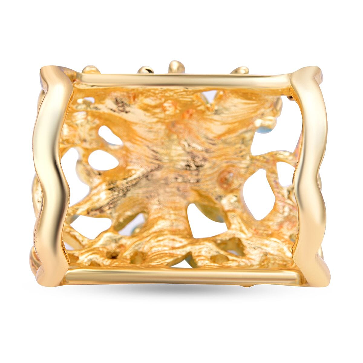 Blue and White Austrian Crystal Enamelled Scarf Ring in Gold Tone