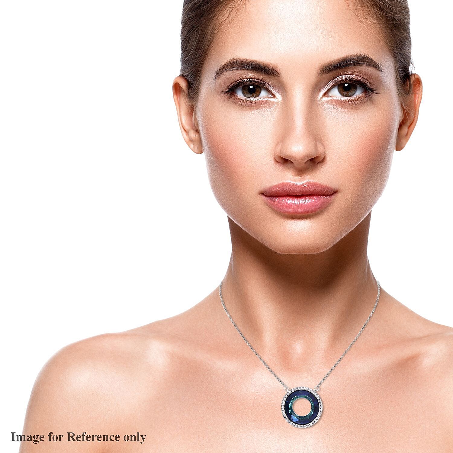 Simulated Mystic Topaz and Simulated Diamond Circle Necklace (Size - 20-2 Inch Ext.) in Silver Tone