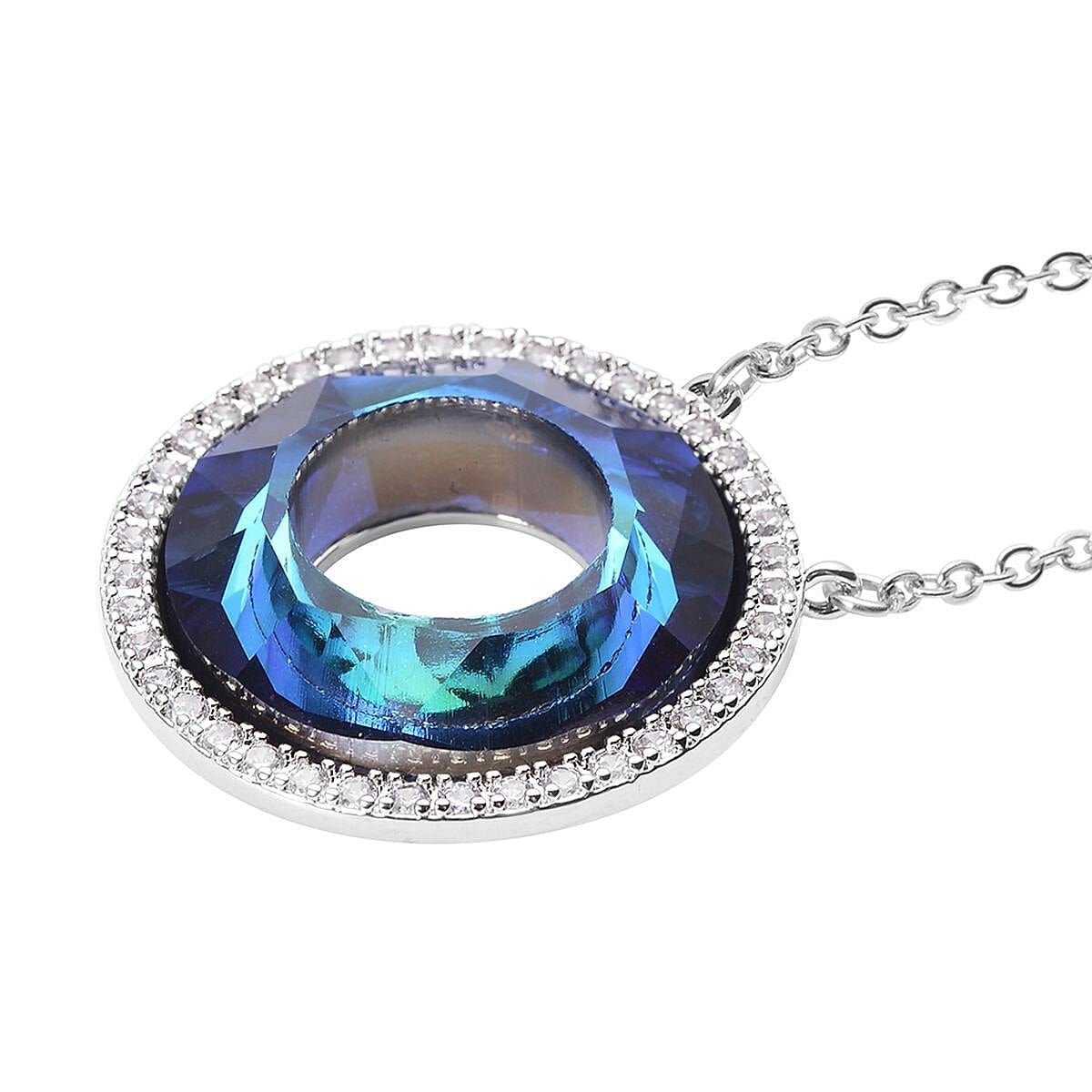 Simulated Mystic Topaz and Simulated Diamond Circle Necklace (Size - 20-2 Inch Ext.) in Silver Tone