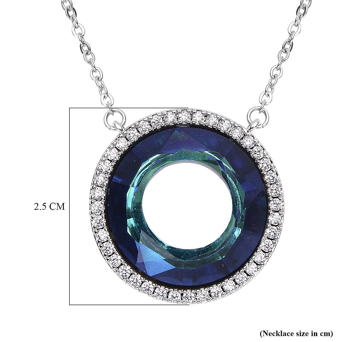 Simulated Mystic Topaz and Simulated Diamond Circle Necklace (Size - 20-2 Inch Ext.) in Silver Tone