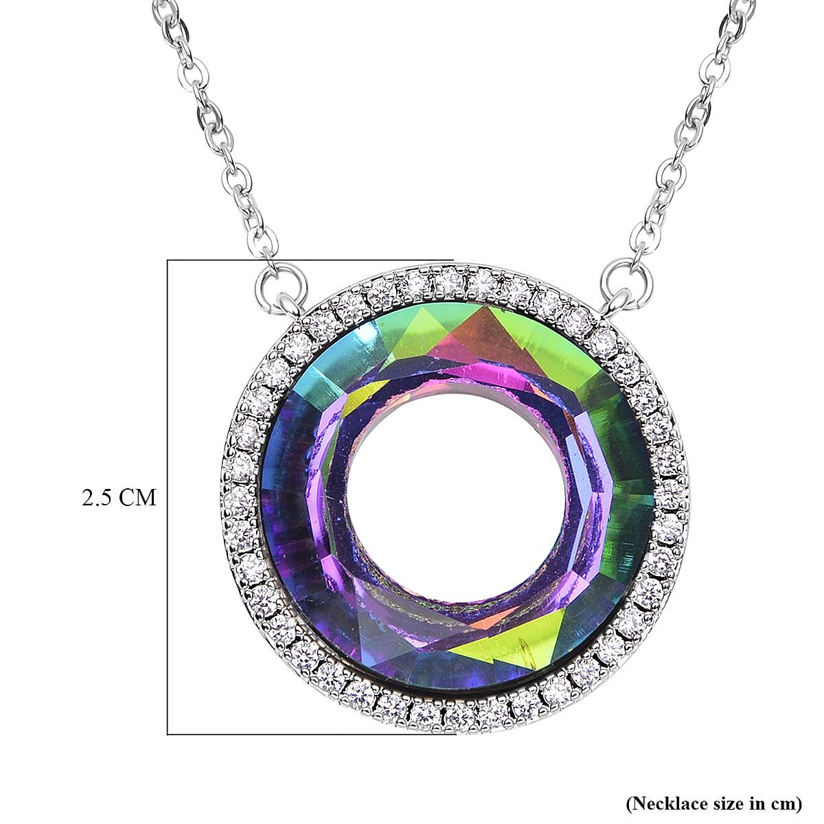 Simulated Mystic Topaz and Simulated Diamond Circle Necklace (Size - 20 with 2 Inch Extender) in Silver Tone