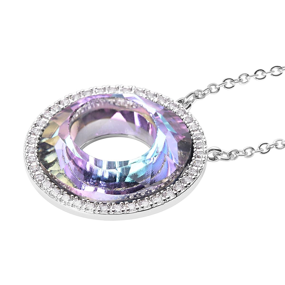Simulated Purple AB Crystal and Simulated Diamond Circle Necklace (Size - 20 With 2 Inch Extender) in Silver Tone