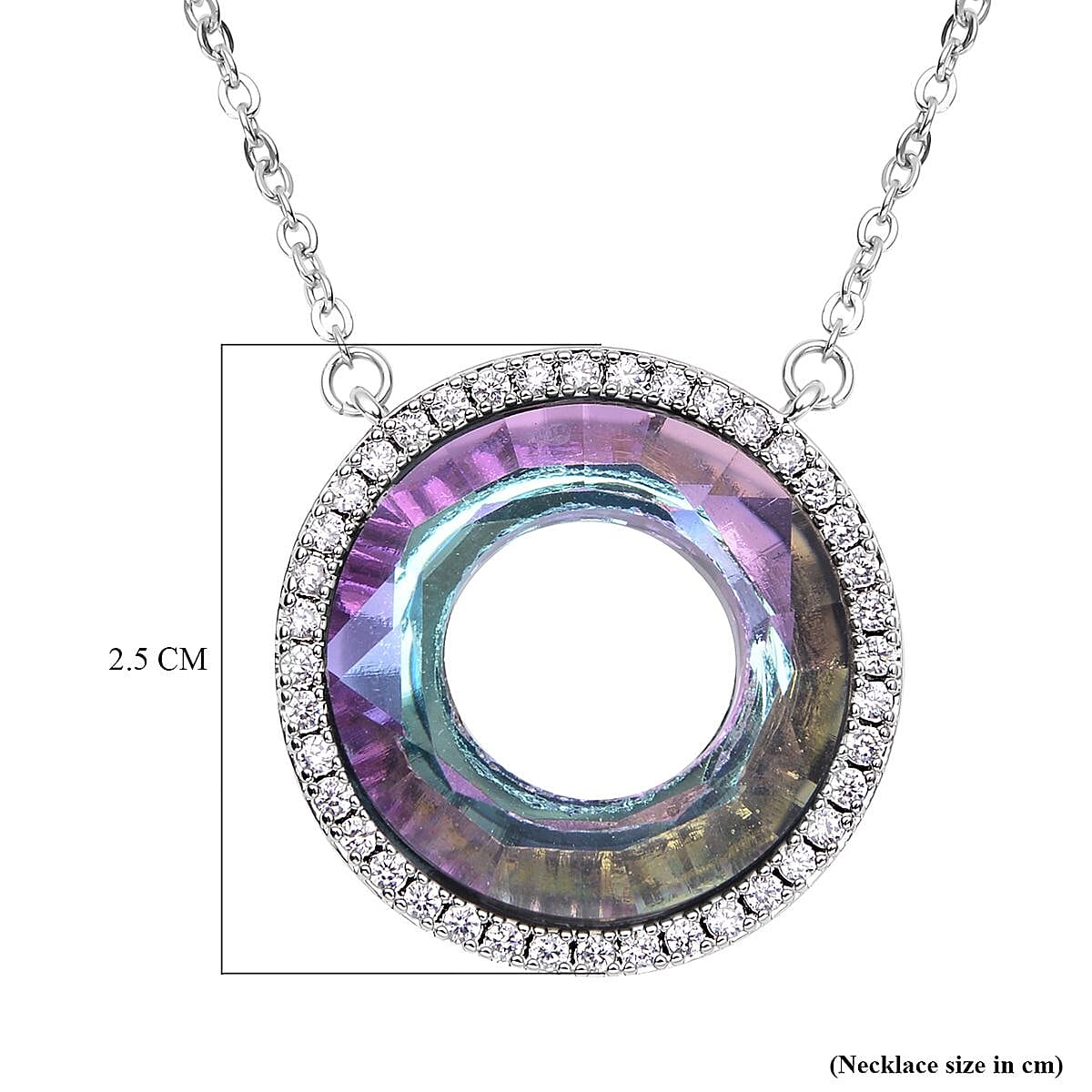 Simulated Purple AB Crystal and Simulated Diamond Circle Necklace (Size - 20 With 2 Inch Extender) in Silver Tone