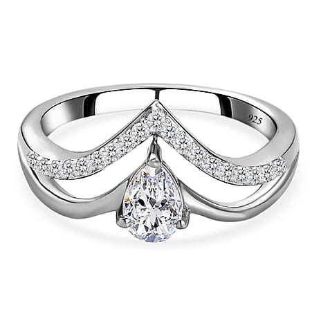 Moissanite Ring in Platinum Overlay Sterling Silver