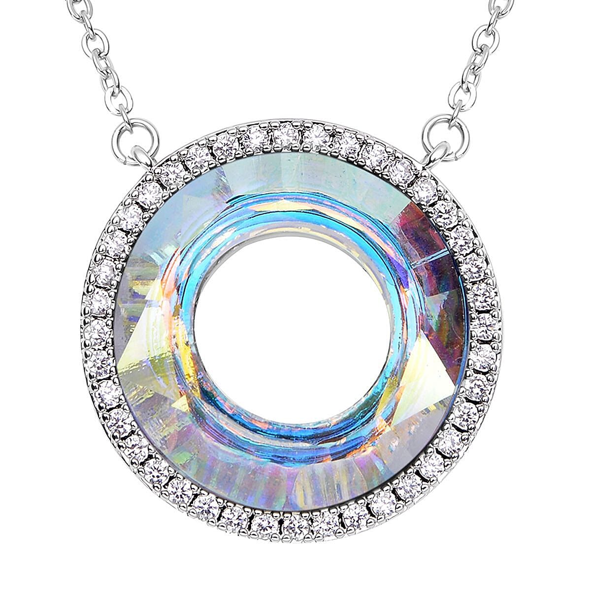 Simulated Mercury Mystic Topaz and Simulated Diamond Circle Necklace (Size - 20-2 Ext) in Silver Tone 3.15 Ct.