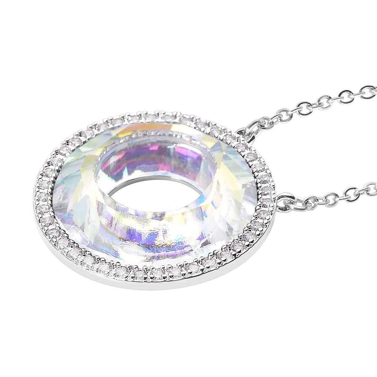 Simulated Mercury Mystic Topaz and Simulated Diamond Circle Necklace (Size - 20-2 Ext) in Silver Tone 3.15 Ct.