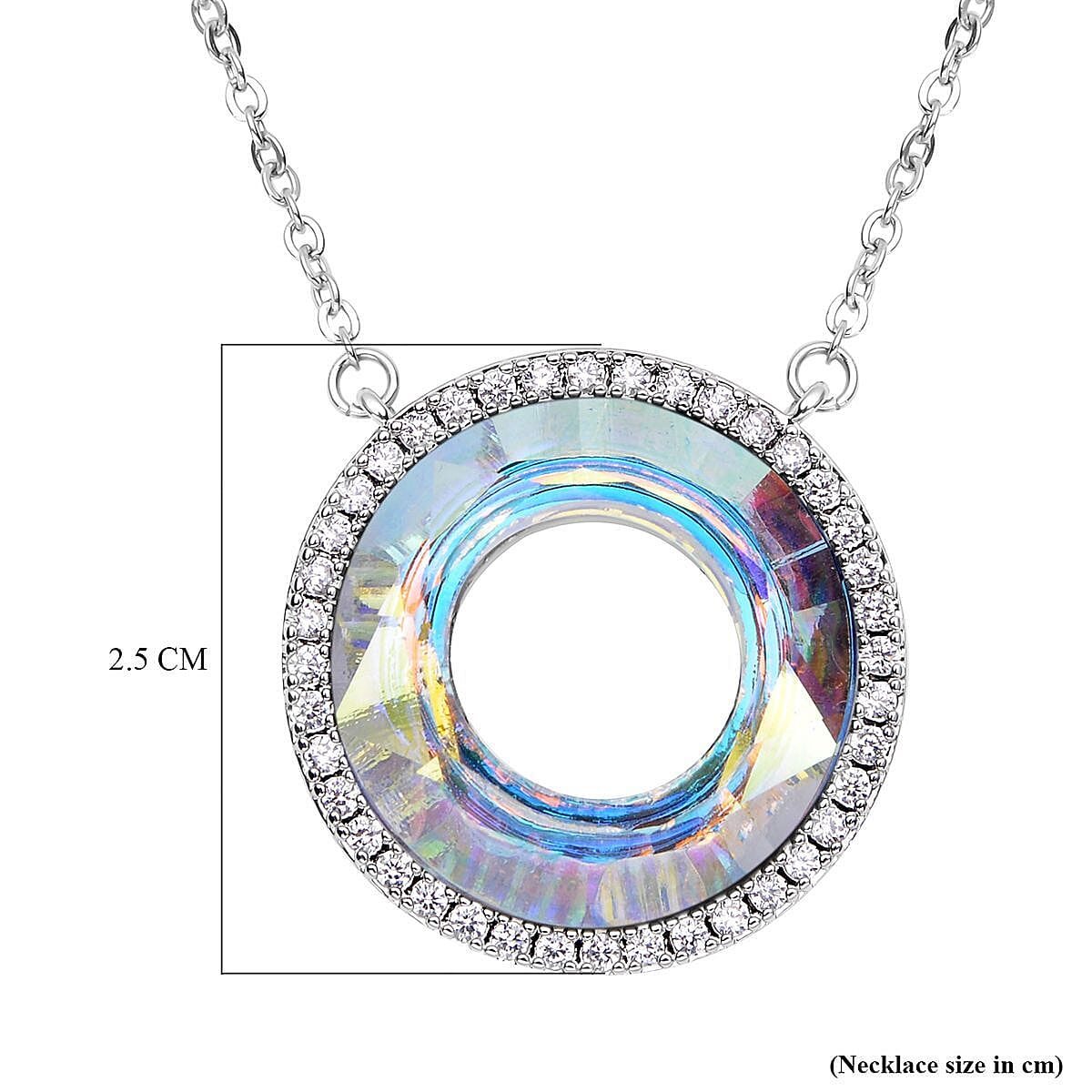 Simulated Mercury Mystic Topaz and Simulated Diamond Circle Necklace (Size - 20-2 Ext) in Silver Tone 3.15 Ct.