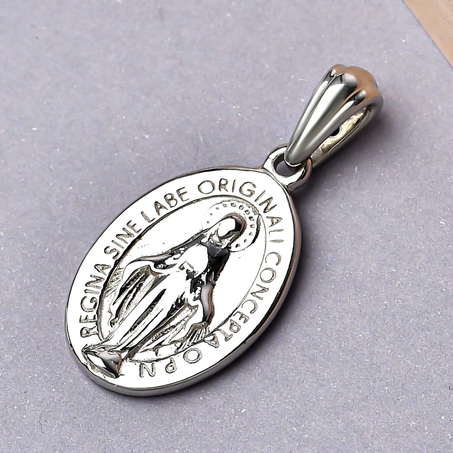 GP - Embossed Miraculous Medal Pendant in Platinum Overlay Sterling Silver