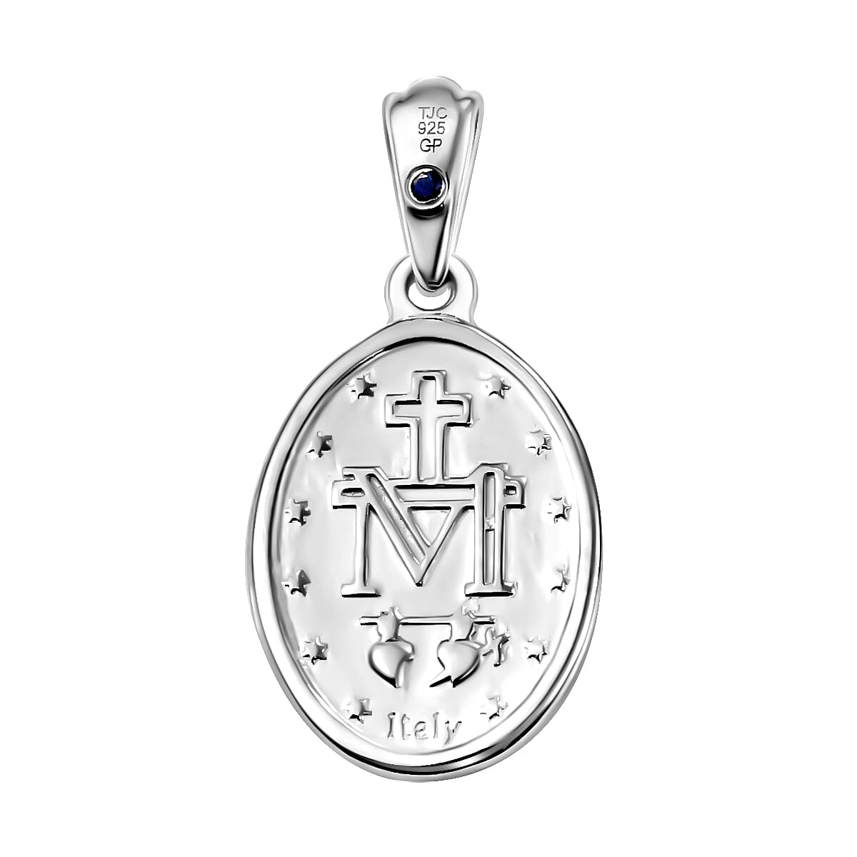 GP - Embossed Miraculous Medal Pendant in Platinum Overlay Sterling Silver