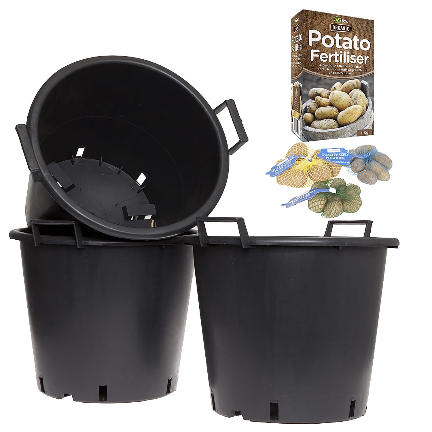 Gardening Direct Complete Patio Potato Growing Kit Including 3 Vareities Tubers, 30L Heavy Duty Grow Pots & Fertiliser