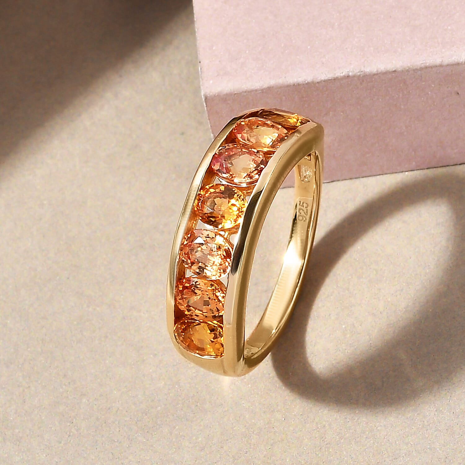 Yellow Sapphire Half Eternity Ring in 18K Vermeil Yellow Gold Plated Sterling Silver 2.22 Ct.