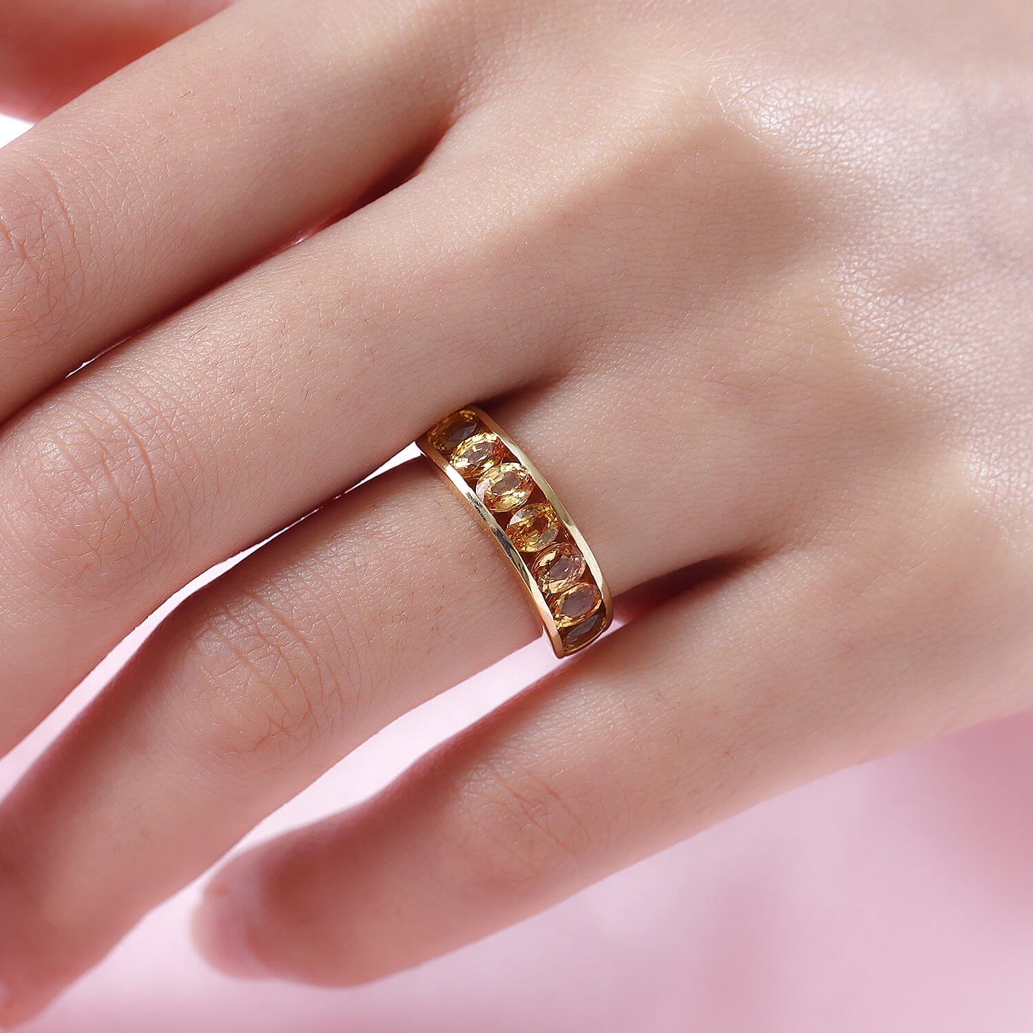 Yellow Sapphire Half Eternity Ring in 18K Vermeil Yellow Gold Plated Sterling Silver 2.22 Ct.