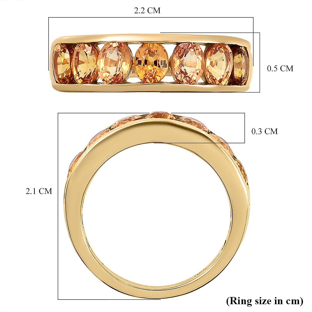 Yellow Sapphire Half Eternity Ring in 18K Vermeil Yellow Gold Plated Sterling Silver 2.22 Ct.