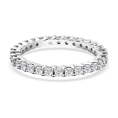 Moissanite Full Eternity Wedding Band Ring in 9K White Gold