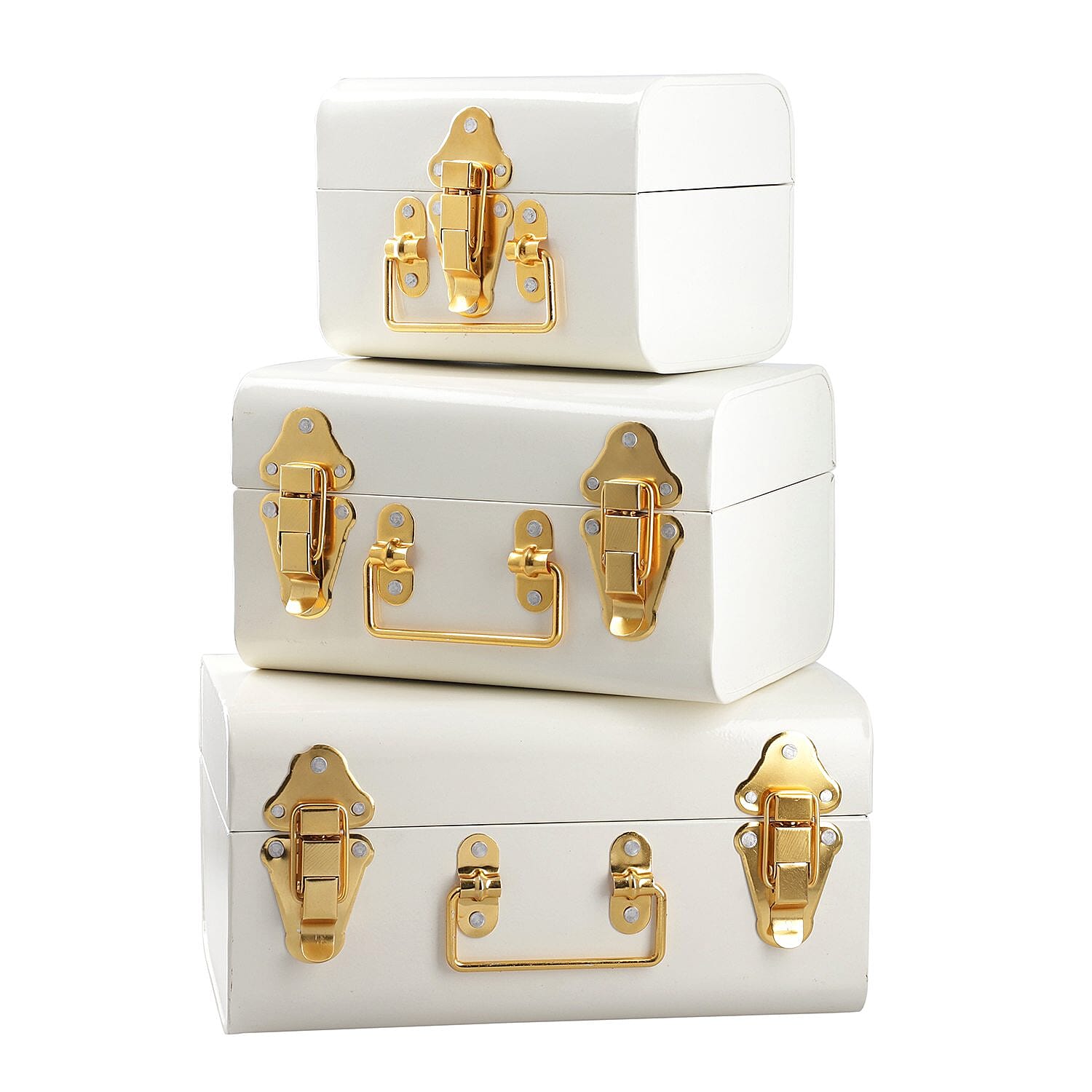 Set of 3 - Storage Trunk with Lock (Size 28x19x14 Cm, 23x16x13 Cm and 18x13x13 Cm) - White