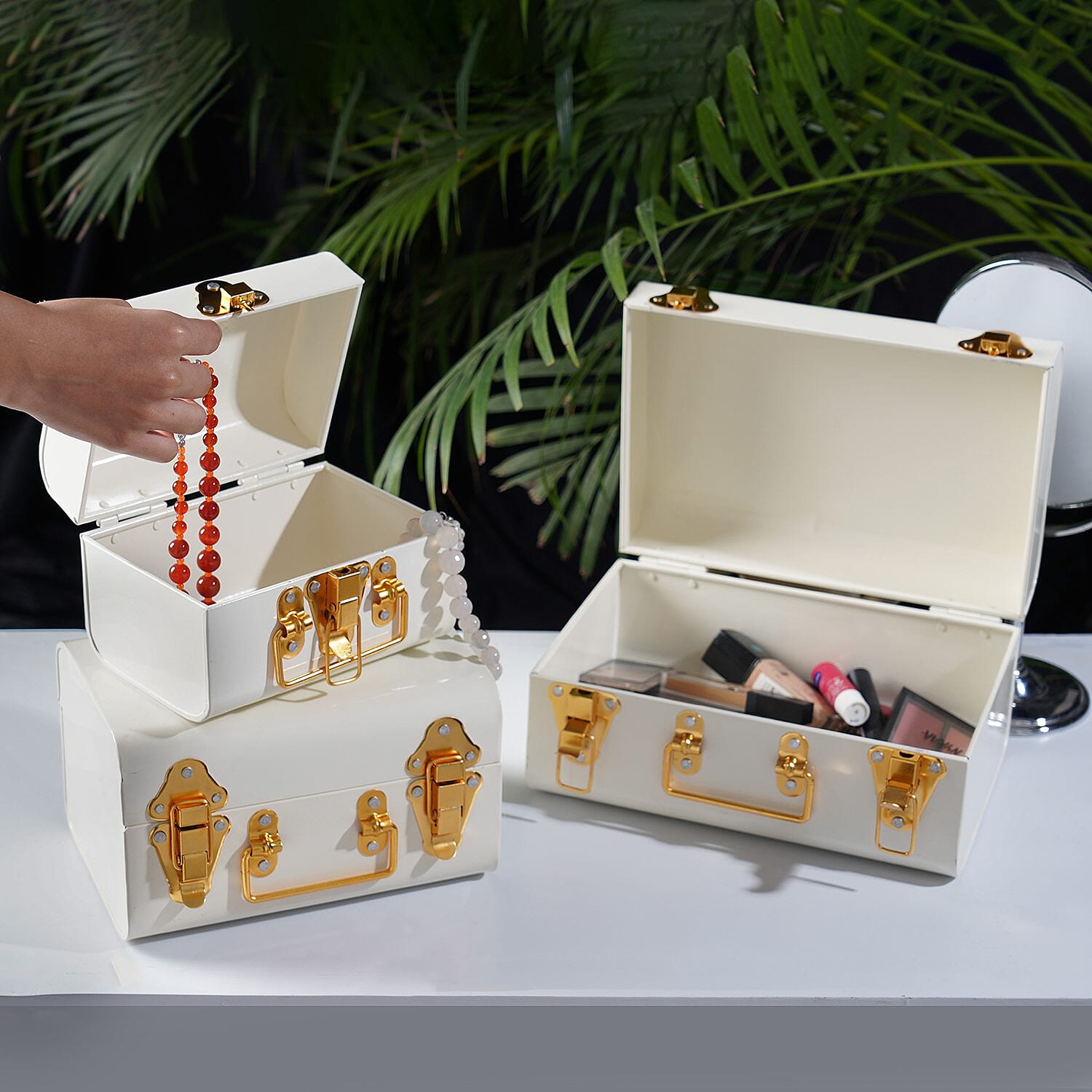 Set of 3 - Storage Trunk with Lock (Size 28x19x14 Cm, 23x16x13 Cm and 18x13x13 Cm) - White