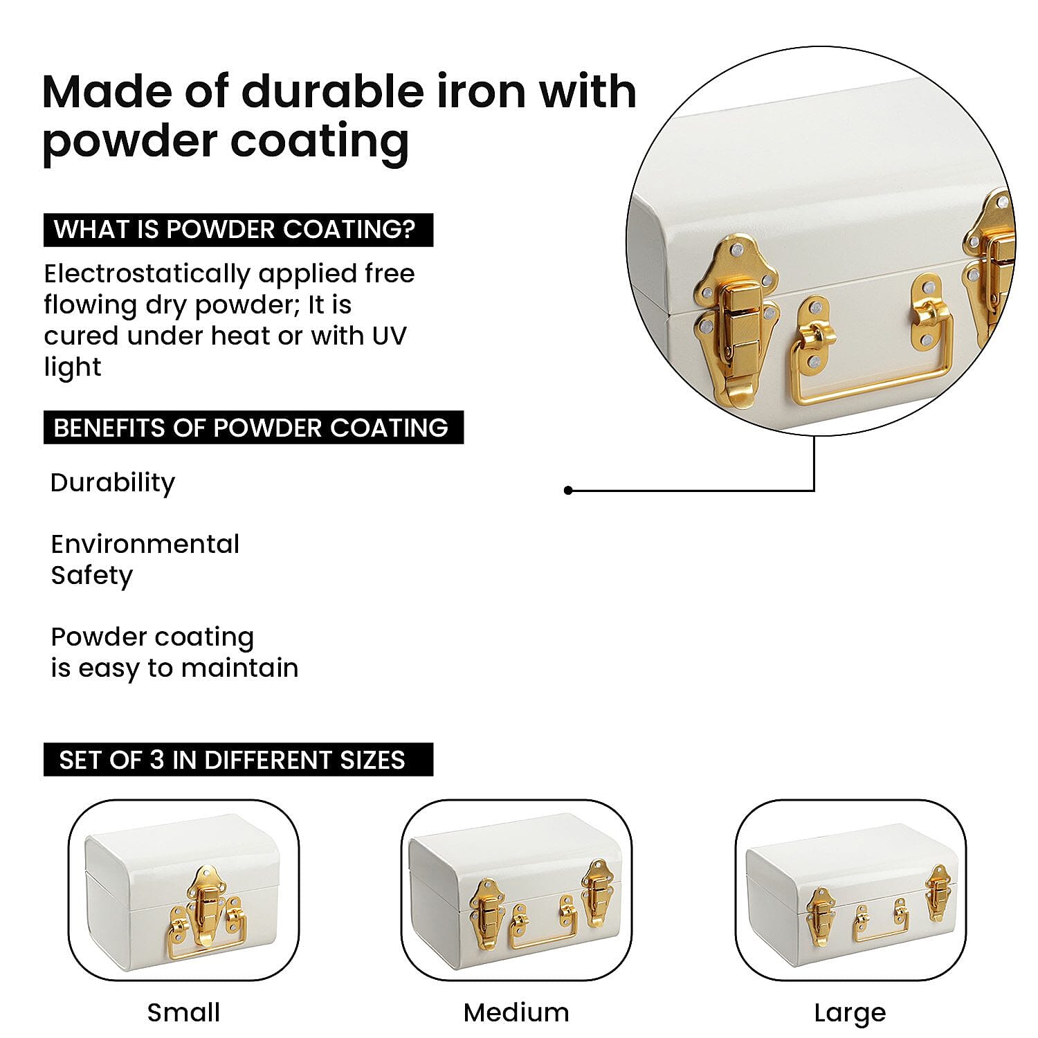 Set of 3 - Storage Trunk with Lock (Size 28x19x14 Cm, 23x16x13 Cm and 18x13x13 Cm) - White