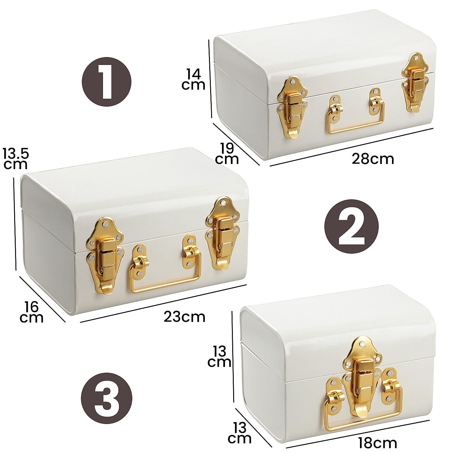 Set of 3 - Storage Trunk with Lock (Size 28x19x14 Cm, 23x16x13 Cm and 18x13x13 Cm) - White