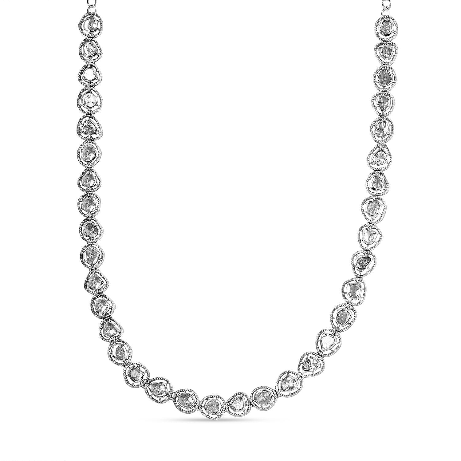 Artisan Crafted 3 Polki Carat Diamond Necklace (Size - 16 and 4 Inch Extender) in Platinum Overlay Sterling Silver 3.00 Ct, Silver Wt. 19.47 Gms