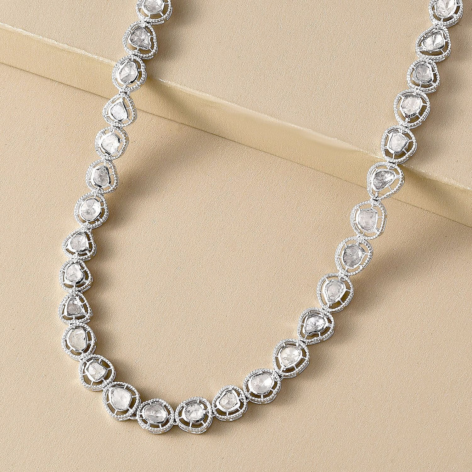 Artisan Crafted 3 Polki Carat Diamond Necklace (Size - 16 and 4 Inch Extender) in Platinum Overlay Sterling Silver 3.00 Ct, Silver Wt. 19.47 Gms