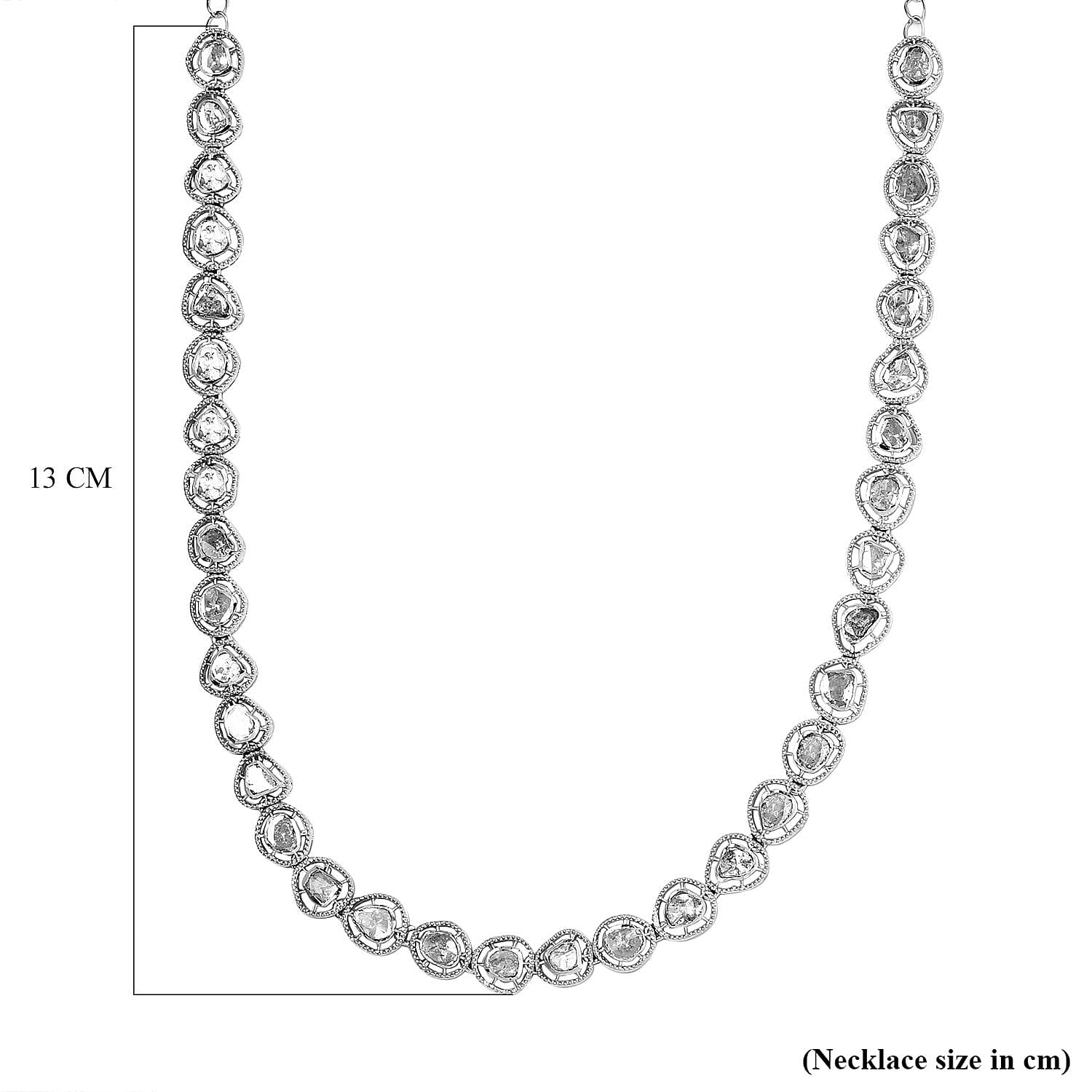 Artisan Crafted 3 Polki Carat Diamond Necklace (Size - 16 and 4 Inch Extender) in Platinum Overlay Sterling Silver 3.00 Ct, Silver Wt. 19.47 Gms