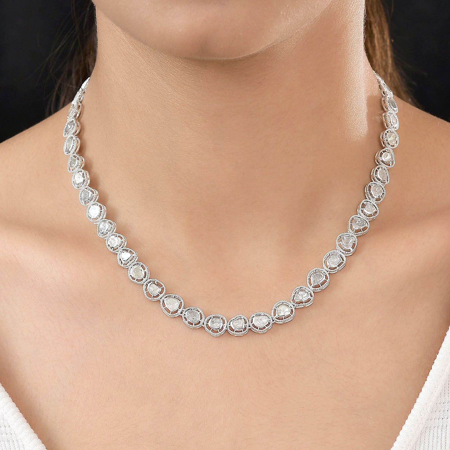 Artisan Crafted 3 Polki Carat Diamond Necklace (Size - 16 and 4 Inch Extender) in Platinum Overlay Sterling Silver 3.00 Ct, Silver Wt. 19.47 Gms