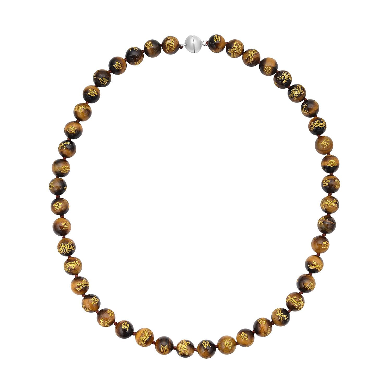 Tigers Eye Carved Dragon Necklace (Size - 18) With Magnetic Lock in Sterling Silver 298.00 Ct.