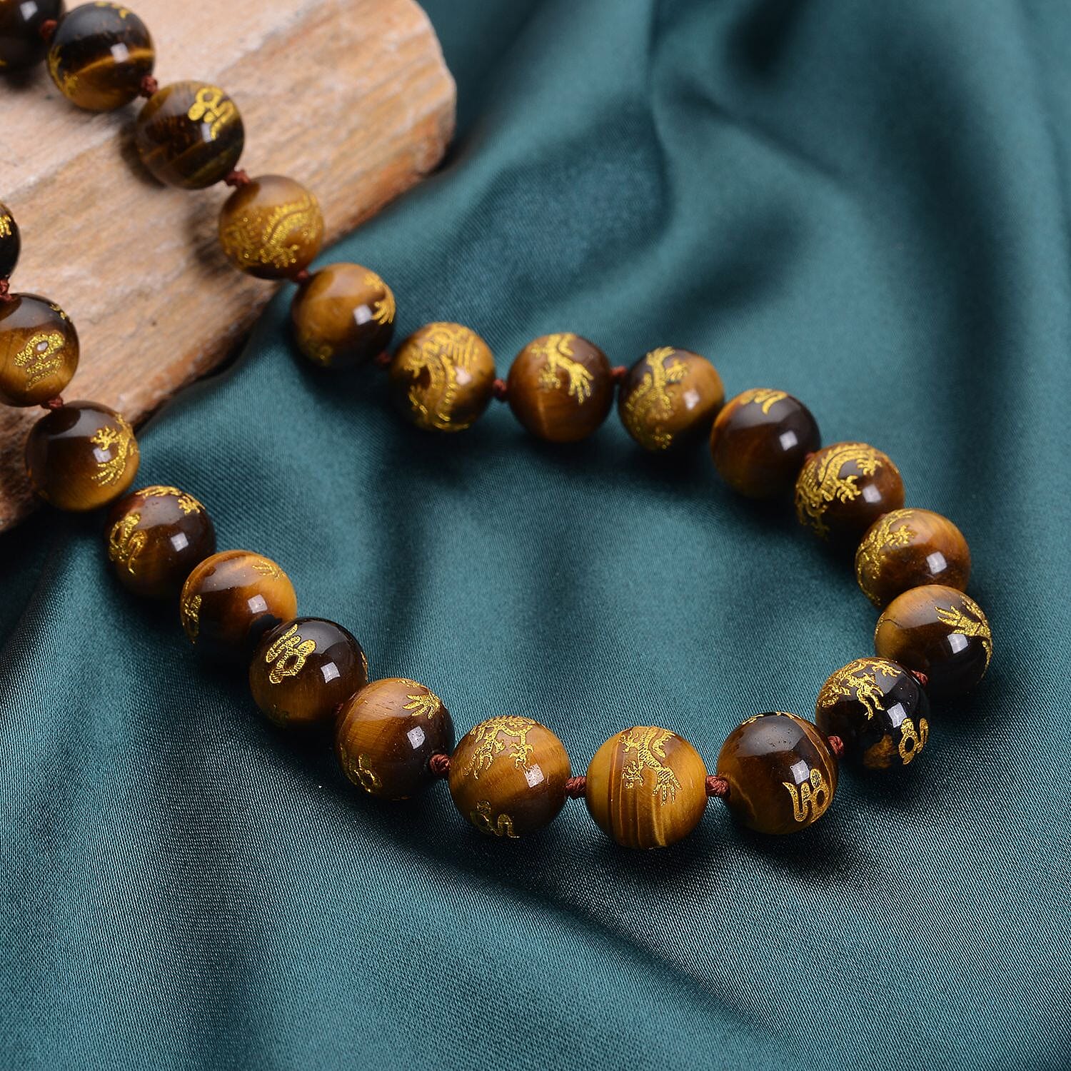 Tigers Eye Carved Dragon Necklace (Size - 18) With Magnetic Lock in Sterling Silver 298.00 Ct.