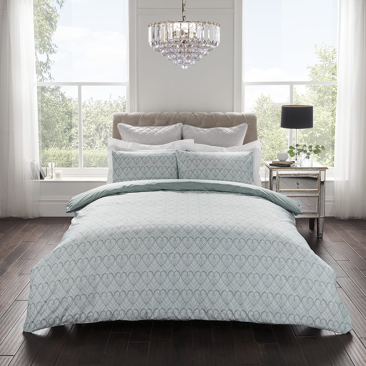 Cotton DBL Clara Duvet Cover Set SF - Duck Egg